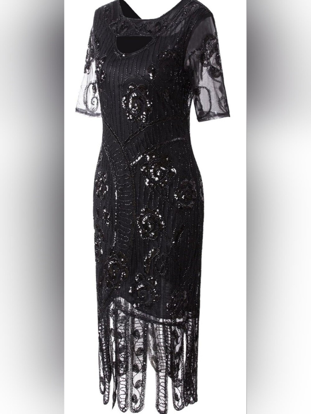 Elegant Black Sequined Cocktail Dress NWOT Medium
